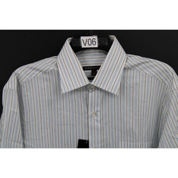 BCBGMAXAZRIA MODERN FIT MENS DRESS SHIRT M 15.5 34/35 WHITE STRIPES NWT - Picture 2 of 7